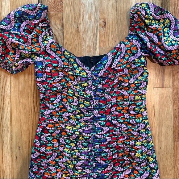 RHODE Esme Love is a Rainbow Ruched Puff Sleeve Floral Mini Dress Sz 6 - Picture 6 of 10